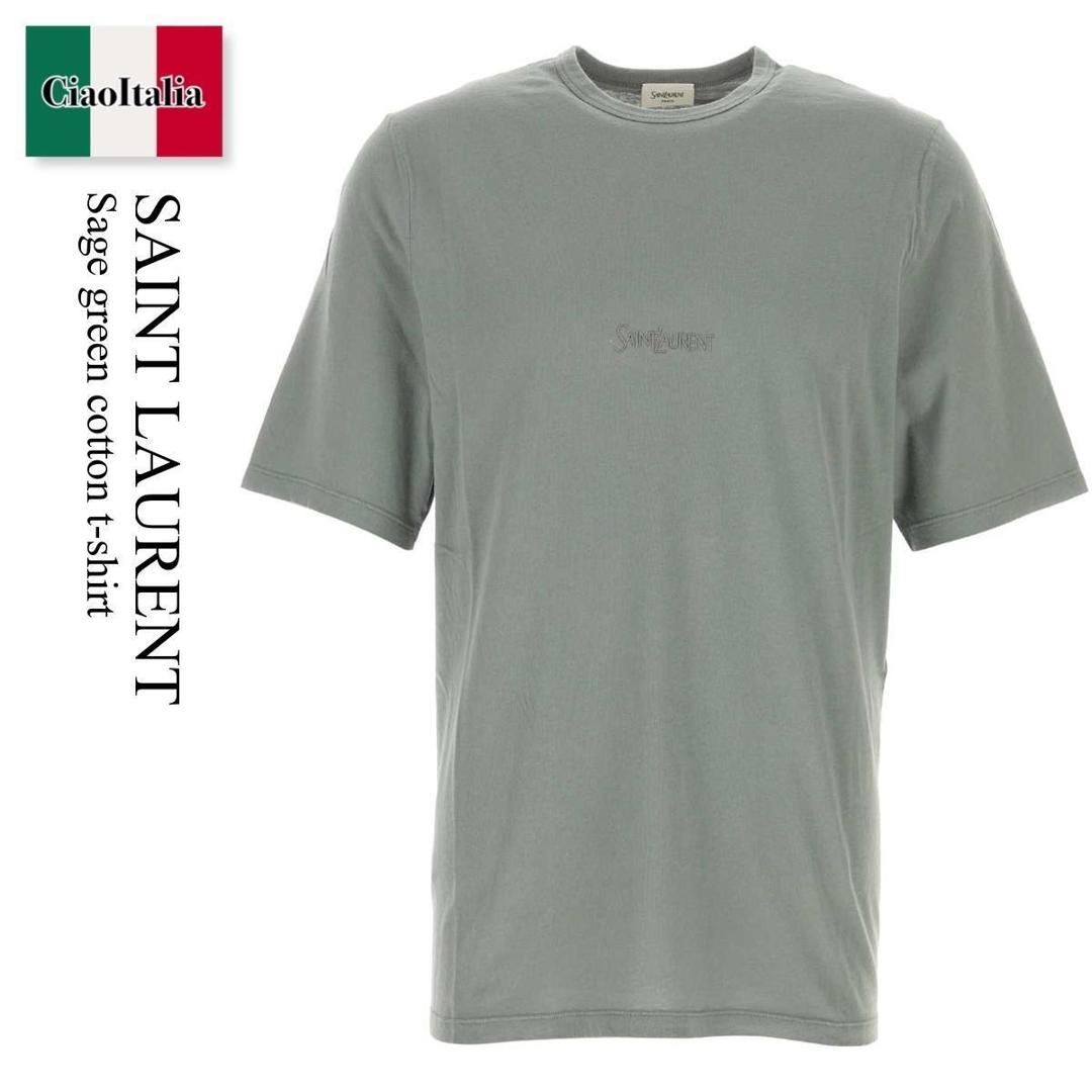 【数量限定・在庫限り・早い者勝ち！】 サンローラン / Saint Laurent Sage Green Cotton T-Shirt / 818535 YBHD2 / 818535 YBHD2 1467 / 818535YBHD2 / 818535YBHD2 1467 / 818535YBHD21467 / Tシャツ・カットソー｜Ciao Italia