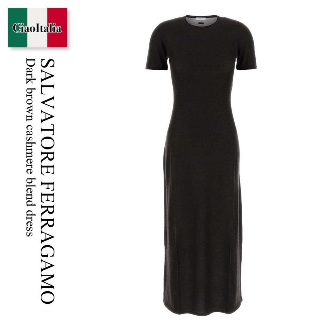 【数量限定・在庫限り・早い者勝ち！】 フェラガモ / Salvatore Ferragamo Dark Brown Cashmere Blend Dress / 13H633 788816 / 13H633 788816 DAREXPMEL / 13H633788816 / 13H633788816 DAREXPMEL / 13H633788816DAREXPMEL / ワンピース