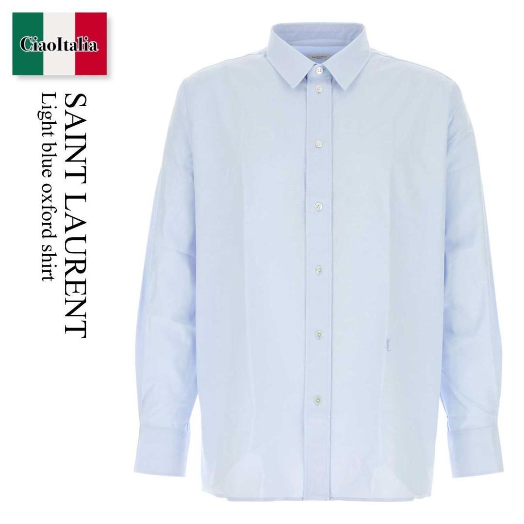 サンローラン ロゴ刺繍のシングルボタンデニムシャツ Mサイズ コットン サンローラン ロゴ刺繍のシングルボタンデニムシャツ Mサイズ