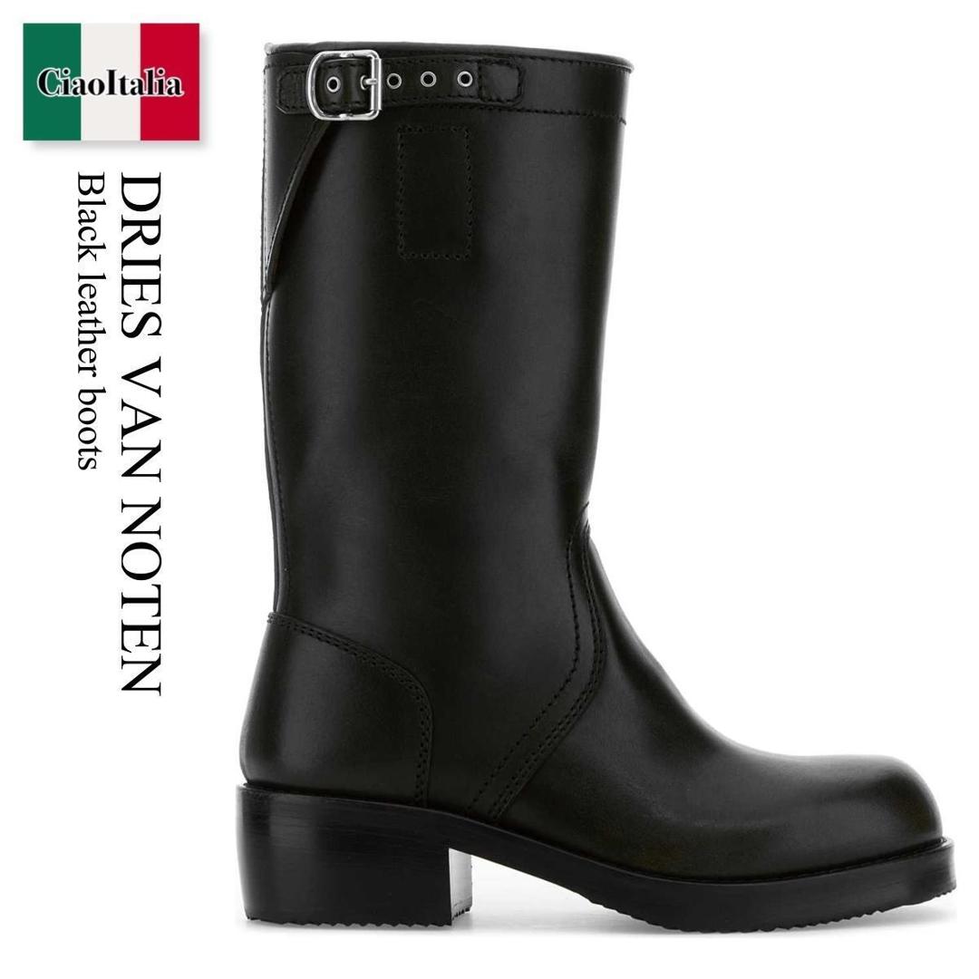 【数量限定・在庫限り・早い者勝ち！】 ドリス ヴァン ノッテン / Dries Van Noten Black Leather Boots / 252011748102 / 252011748102 900 / 252011748102900 / ミドルブーツ