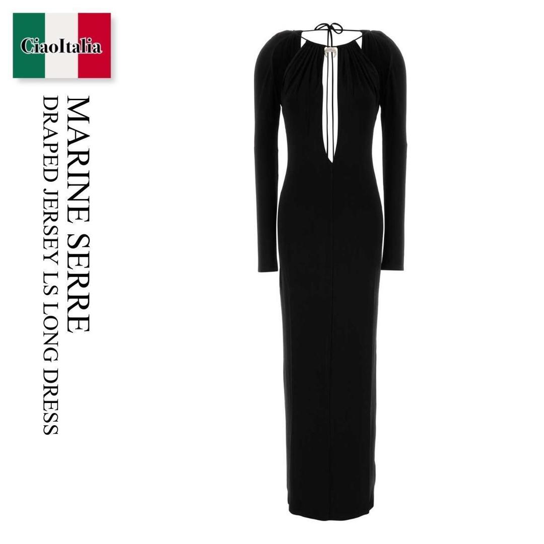 【数量限定・在庫限り・早い者勝ち！】 マリーンセル / Marine Serre Draped Jersey Ls Long Dress / WDR410ACJER0082 / WDR410ACJER0082 BK99 / WDR410ACJER0082BK99 / ワンピース
