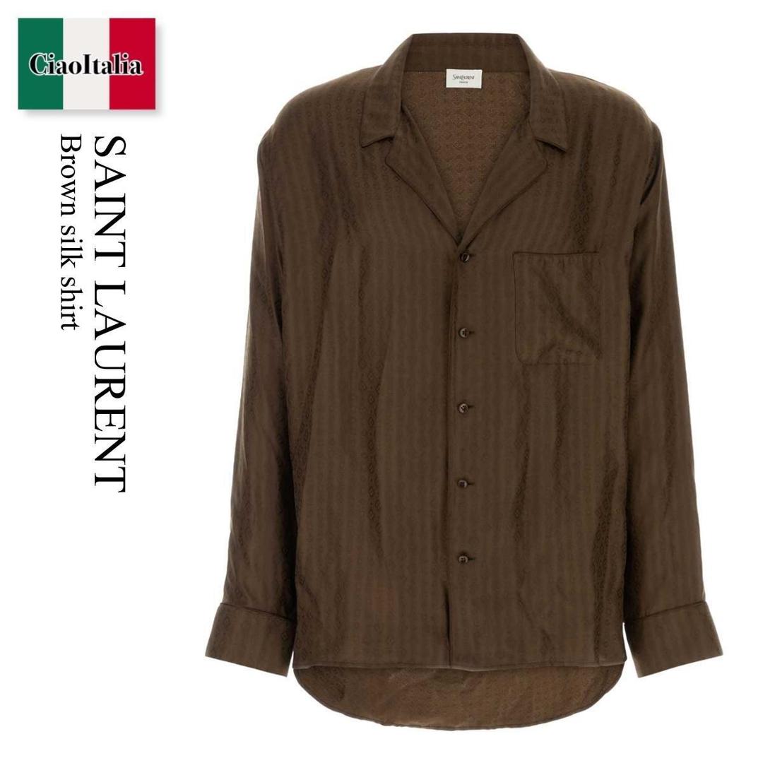 【寸法押さえる・店卸し資産境界線・早め者制覇！】 サンローラン / Saint Laurent Brown Silk Shirt / 839466 Y2M37 / 839466 Y2M37 2074 / 839466Y2M37 / 839466Y2M37 2074 / 839466Y2M372074 / プルオーバー
