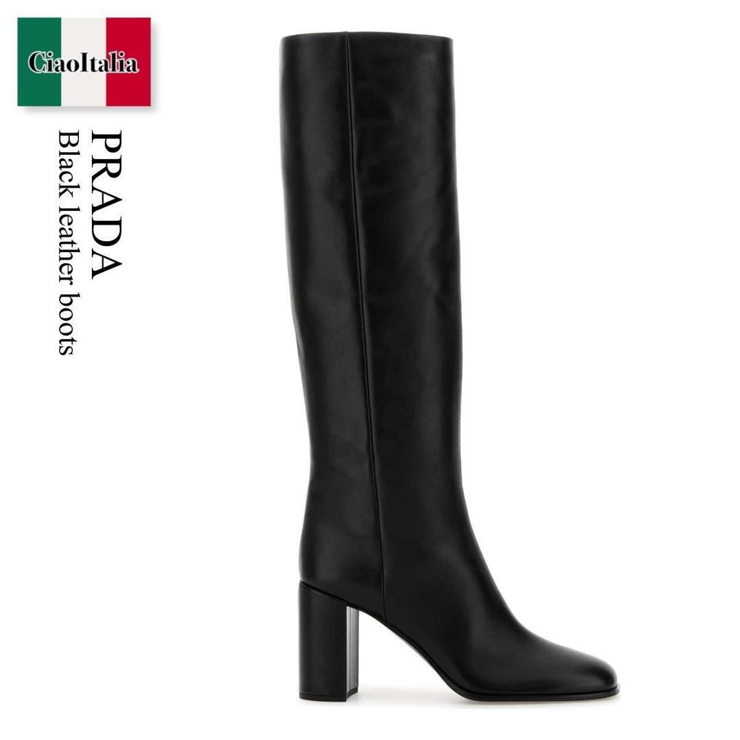 【数量限定・在庫限り・早い者勝ち！】 プラダ / Prada Black Leather Boots / 1W632N F0002 / 1W632N FB085070 F0002 / 1W632NFB085070 / 1W632NFB085070 F0002 / 1W632NFB085070F0002 / ロングブーツ 105,973円
