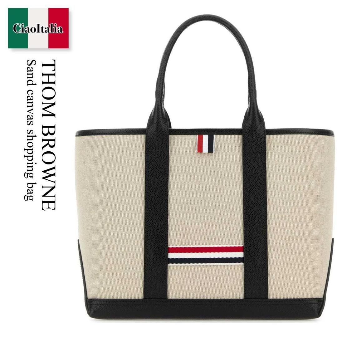 【数量限定・在庫限り・早い者勝ち！】 トム ブラウン / かばん / カバン / Thom Browne Sand Canvas Shopping Bag / MAG390AF0492 / MAG390AF0492 001 / MAG390AF0492001 / トートバッグ