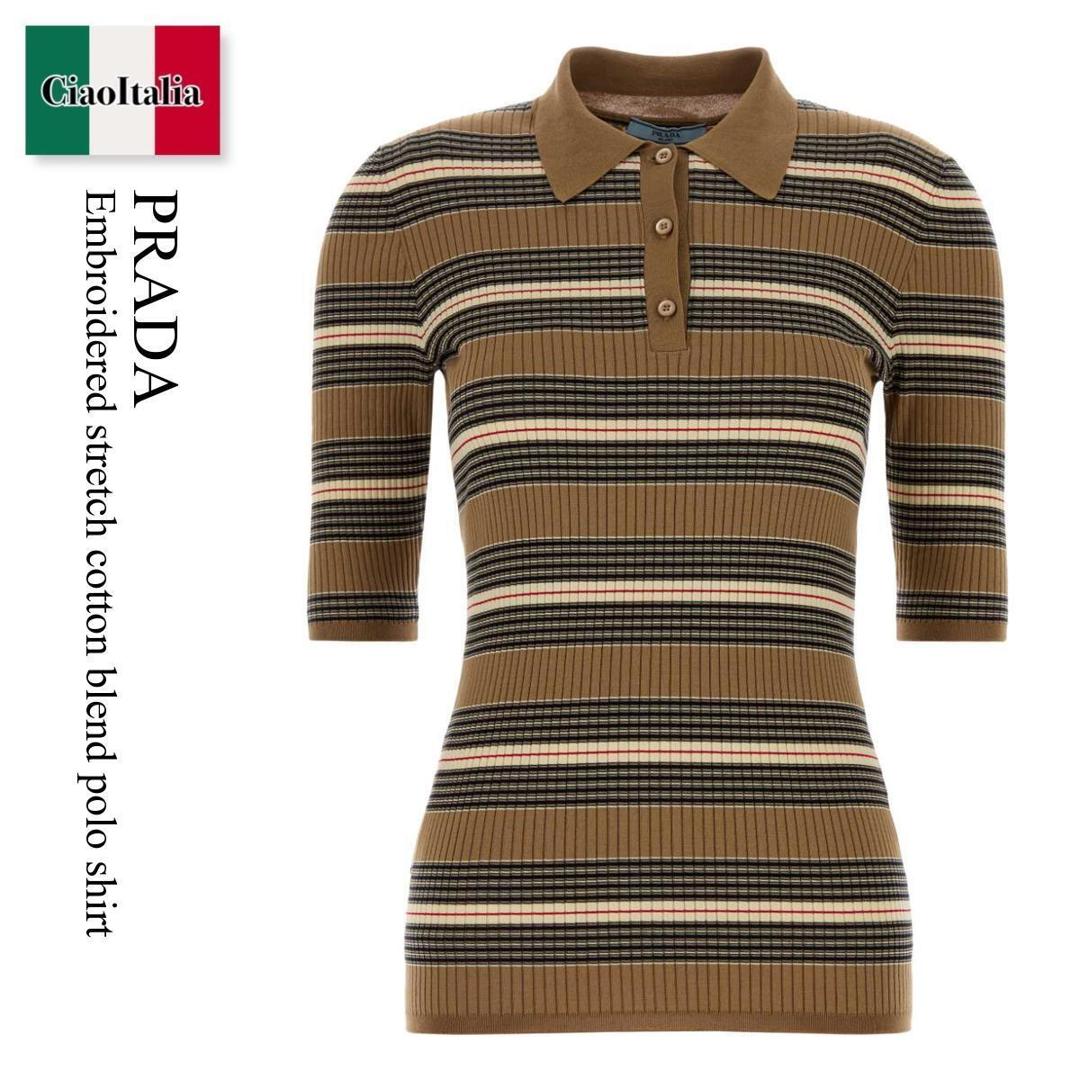 【寸法押さえる・店卸し資産境界線・早め者制覇！】 プラダ / Prada Embroidered Stretch Cotton Blend Polo Shirt / P24R2U F0040 / P24R2U SOOO17KJ F0040 / P24R2USOOO17KJ / P24R2USOOO17KJ F0040 / P24R2USOOO17KJF0040 / スポーツシャツ