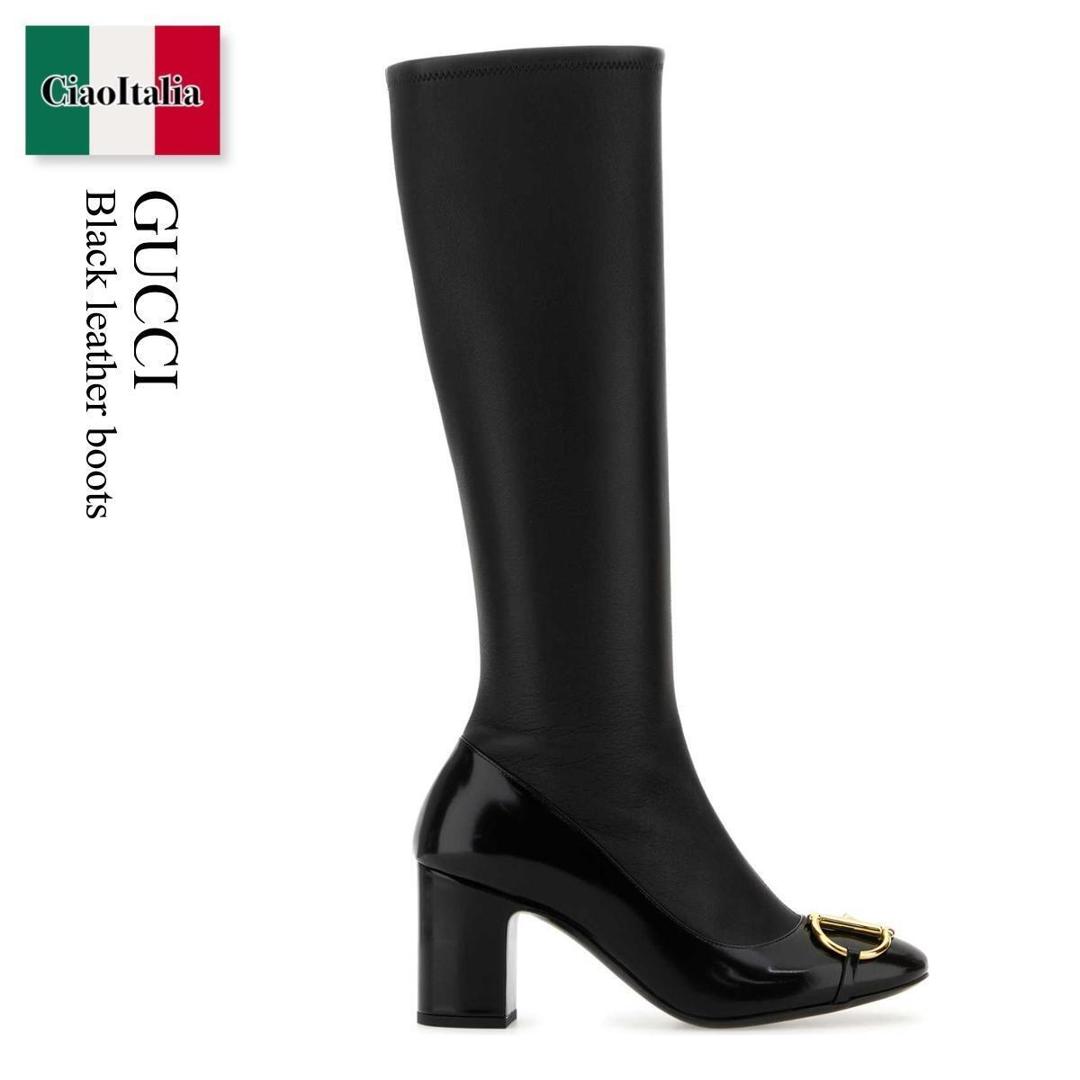 【寸法押さえる・店卸し資産境界線・早め者制覇！】 グッチ / Gucci Black Leather Boots / 851420 AAFI1 / 851420 AAFI1 1000 / 851420AAFI1 / 851420AAFI1 1000 / 851420AAFI11000 / ロングブーツ