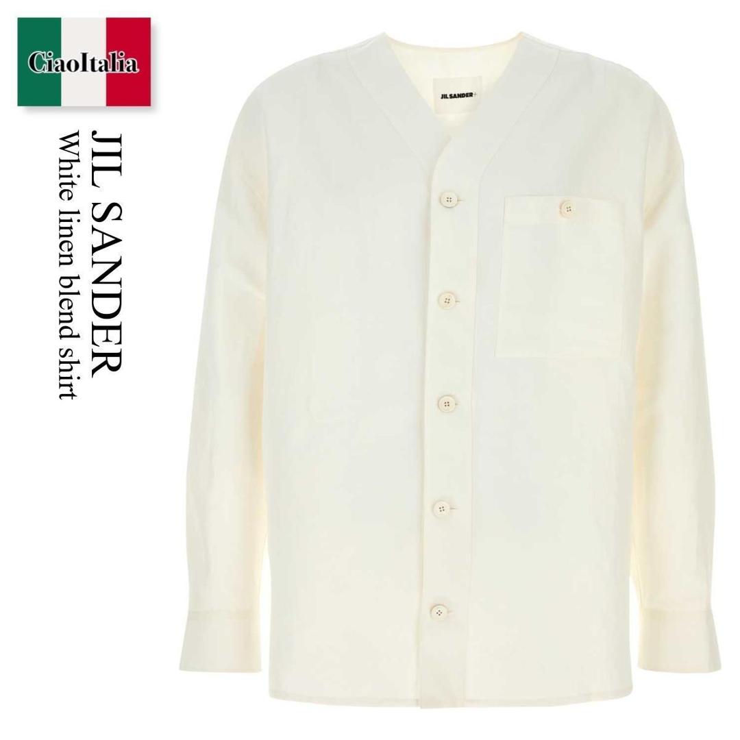 【寸法押さえる・店卸し資産境界線・早め者制覇！】 ジルサンダー / Jil Sander White Linen Blend Shirt / J47DL0177J 65348 / J47DL0177J 65348 101 / J47DL0177J65348 / J47DL0177J65348 101 / J47DL0177J65348101 / プルオーバー