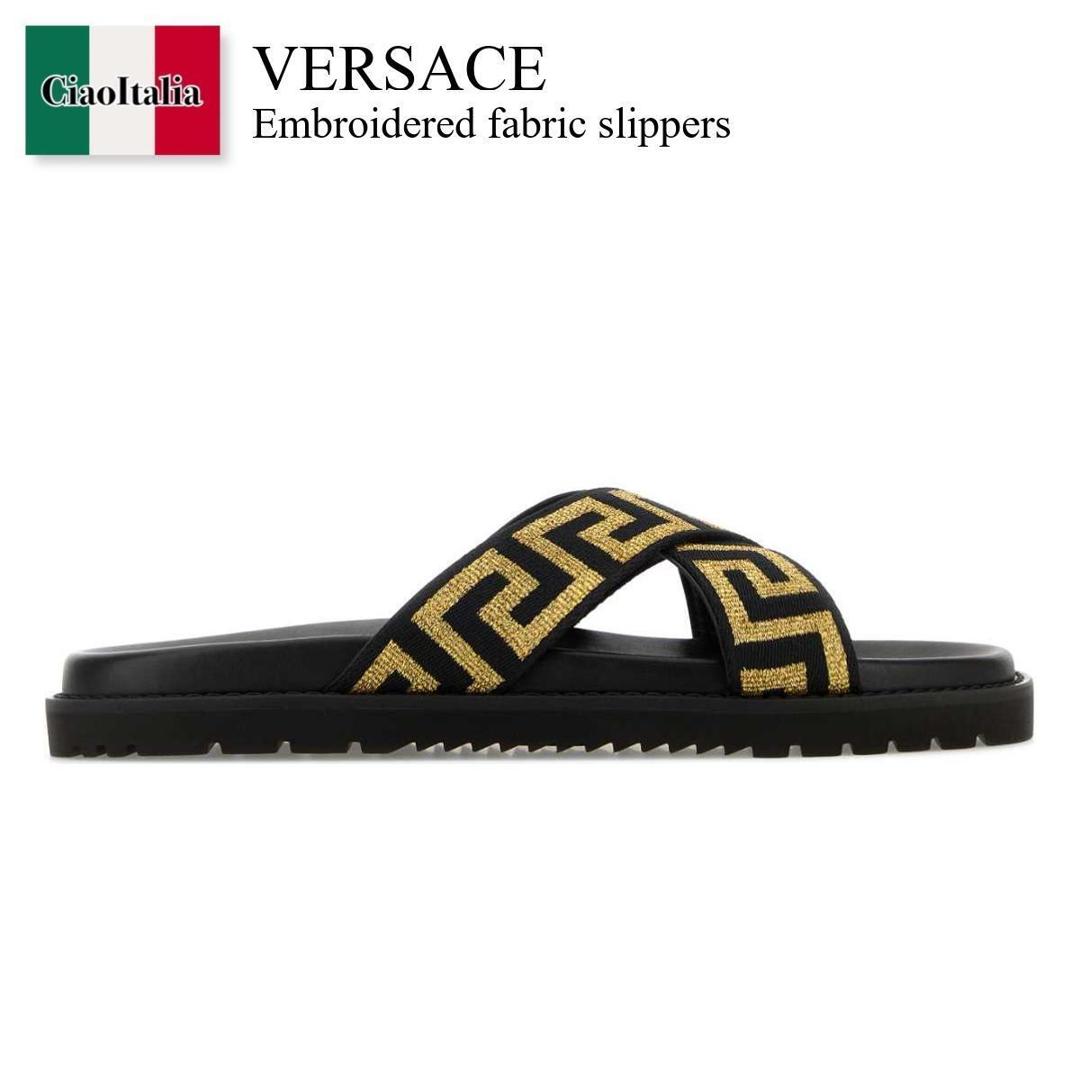 【数量限定・在庫限り・早い者勝ち！】 ヴェルサーチェ / Versace Embroidered Fabric Slippers / 10161 881A14635 / 10161 881A14635 2B130 / 10161881A14635 / 10161881A14635 2B130 / 10161881A146352B130 / サンダル