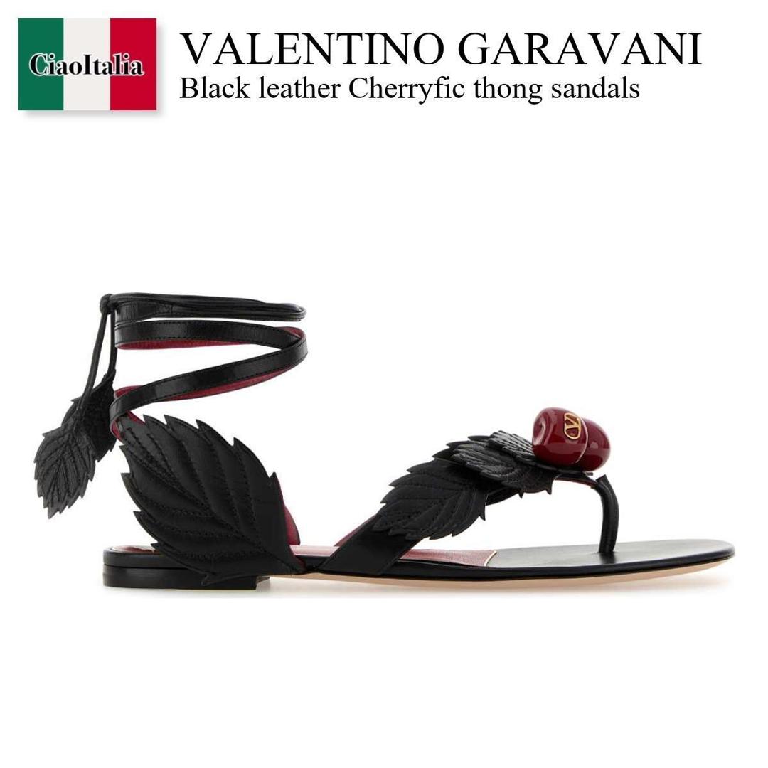 【寸法押さえる・店卸し資産境界線・早め者制覇！】 バレンチノ / Valentino Garavani Black Leather Cherryfic Thong Sandals / 8W2S0NX9TGE / 8W2S0NX9TGE 0NO / 8W2S0NX9TGE0NO / サンダル・ミュール