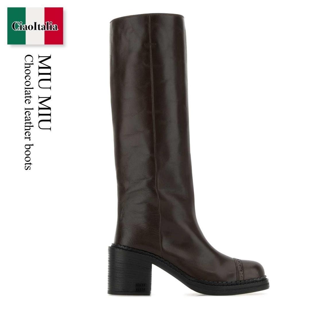 【数量限定・在庫限り・早い者勝ち！】 ミュウミュウ / Miu Miu Chocolate Leather Boots / 5W493E F0003 / 5W493E F075007 F0003 / 5W493EF075007 / 5W493EF075007 F0003 / 5W493EF075007F0003 / ロングブーツ 101,767円