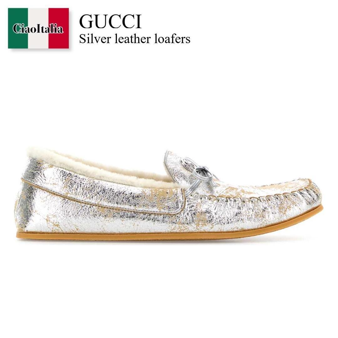 【寸法押さえる・店卸し資産境界線・早め者制覇！】 グッチ / Gucci Silver Leather Loafers / 853397 AAFTP / 853397 AAFTP 8556 / 853397AAFTP / 853397AAFTP 8556 / 853397AAFTP8556 / 置き目毛革・オックスフォード