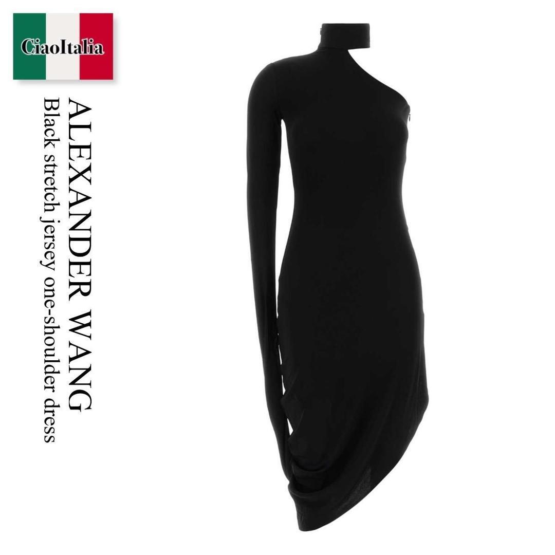 【数量限定・在庫限り・早い者勝ち！】 アレキサンダーワン / Alexander Wang Black Stretch Jersey One-Shoulder Dress / 1CC1266895 / 1CC1266895 001 / 1CC1266895001 / ワンピース