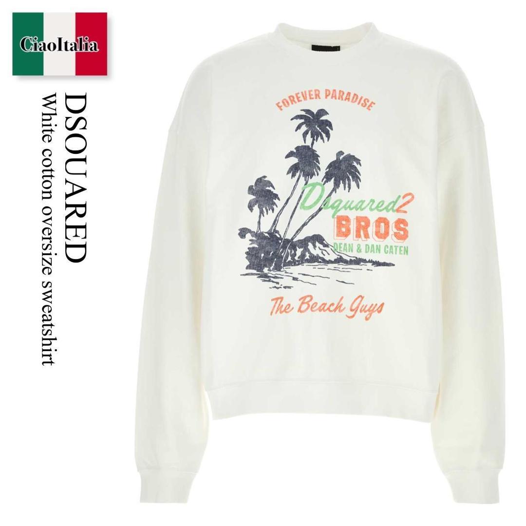 【分量制限事項・店卸し資産区分線・早め者勝利！】 ディースクエアード / Dsquared White Cotton Oversize Sweatshirt / S74GU0948 D25028 / S74GU0948 D25028 100 / S74GU0948D25028 / S74GU0948D25028 100 / S74GU0948D25028100 / スウェット・トレーナー スウェット・トレーナー-トップス-メンズファッション