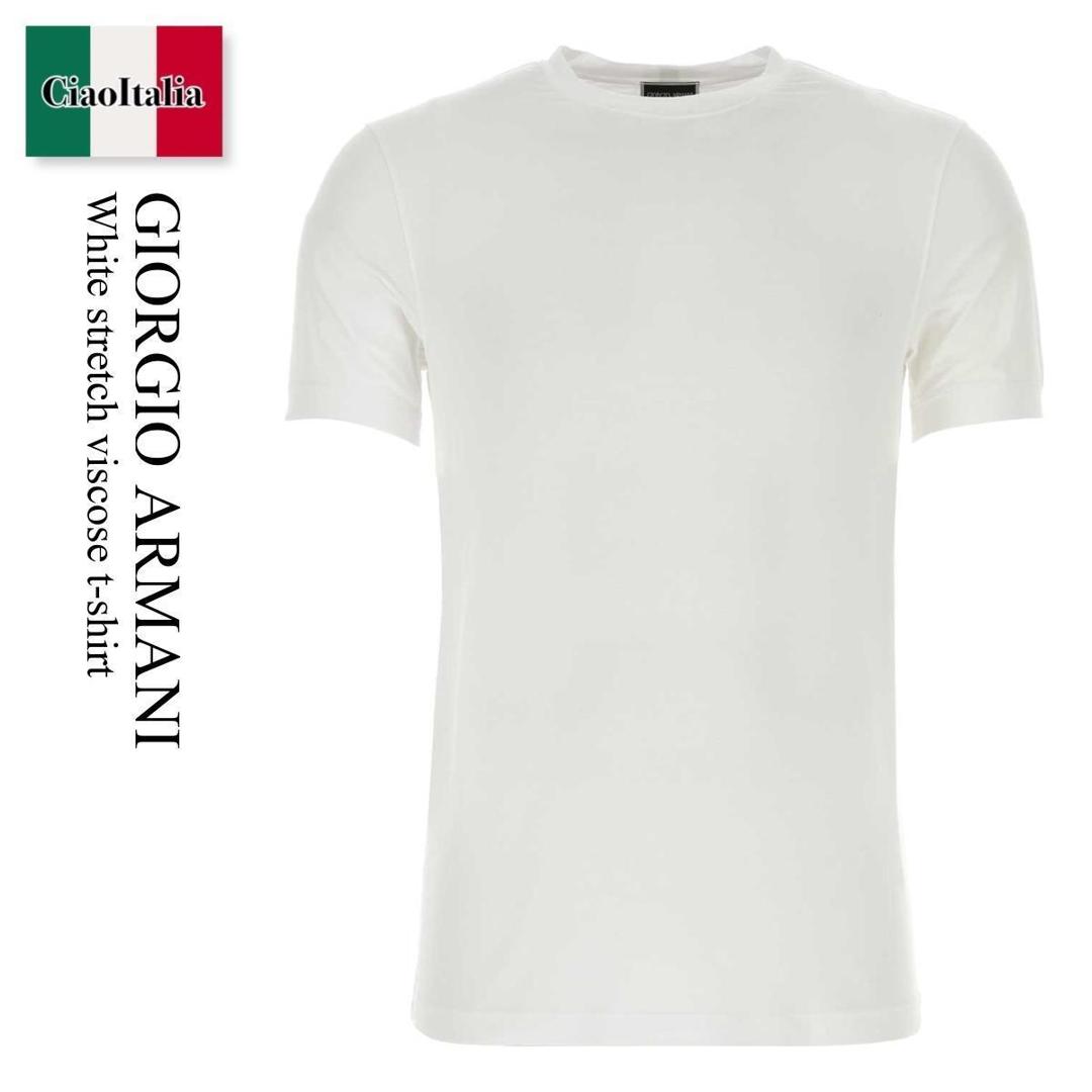 【数量限定・在庫限り・早い者勝ち！】 ジョルジオ アルマーニ / Giorgio Armani White Stretch Viscose T-Shirt / 8NST62S JP4Z / 8NST62S JP4Z U090 / 8NST62SJP4Z / 8NST62SJP4Z U090 / 8NST62SJP4ZU090 / Tシャツ・カットソー