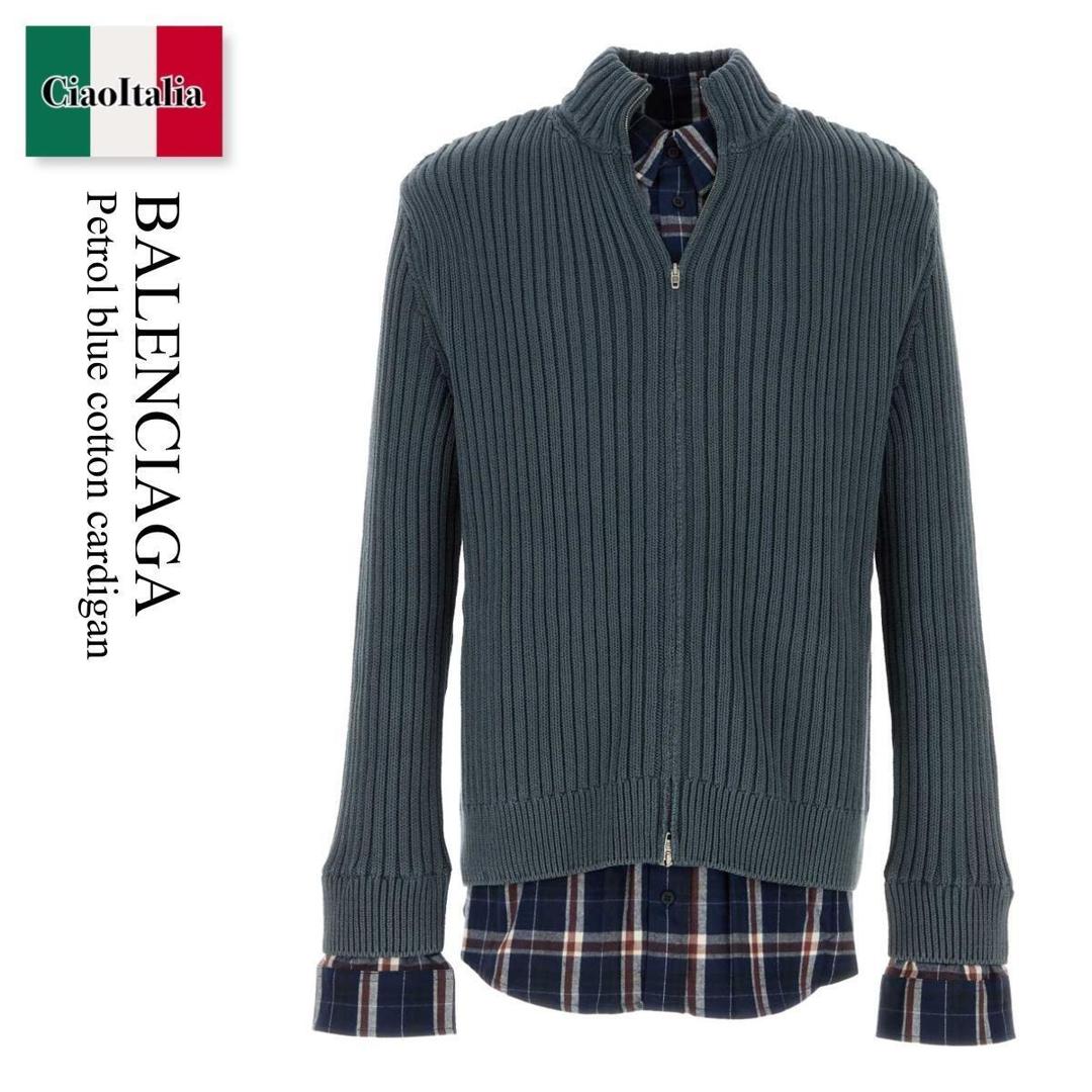 【数量限定・在庫限り・早い者勝ち！】 バレンシアガ / Balenciaga Petrol Blue Cotton Cardigan / 857284 T3429 / 857284 T3429 8578 / 857284T3429 / 857284T3429 8578 / 857284T34298578 / カーディガン