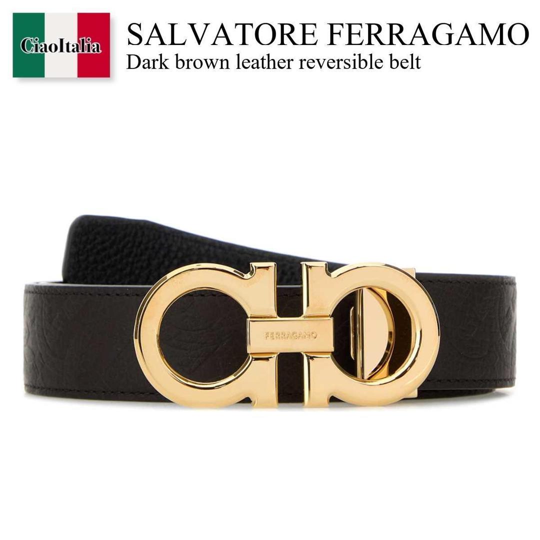【量目制限事項・店卸し資産区分線・早め者戦勝！】 フェラガモ / Salvatore Ferragamo Dark Brown Leather Reversible Belt / 679710 770651 / 679710 770651 TMORONERO / 679710770651 / 679710770651 TMORONERO / 679710770651TMORONERO / 胴締め バッグ・小物・ブランド雑貨-ベルト・サスペンダー-メンズベルト