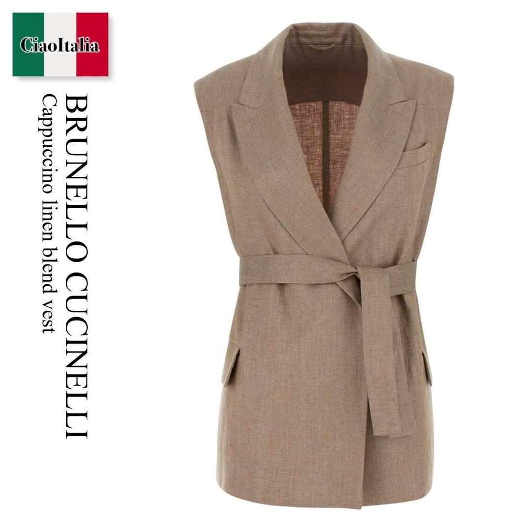 【寸法押さえる・店卸し資産境界線・早め者制覇！】 ブルネロクチネリ / Brunello Cucinelli Cappuccino Linen Blend Vest / MH5267774 / MH5267774 C920 / MH5267774C920 / より良い・ジレ