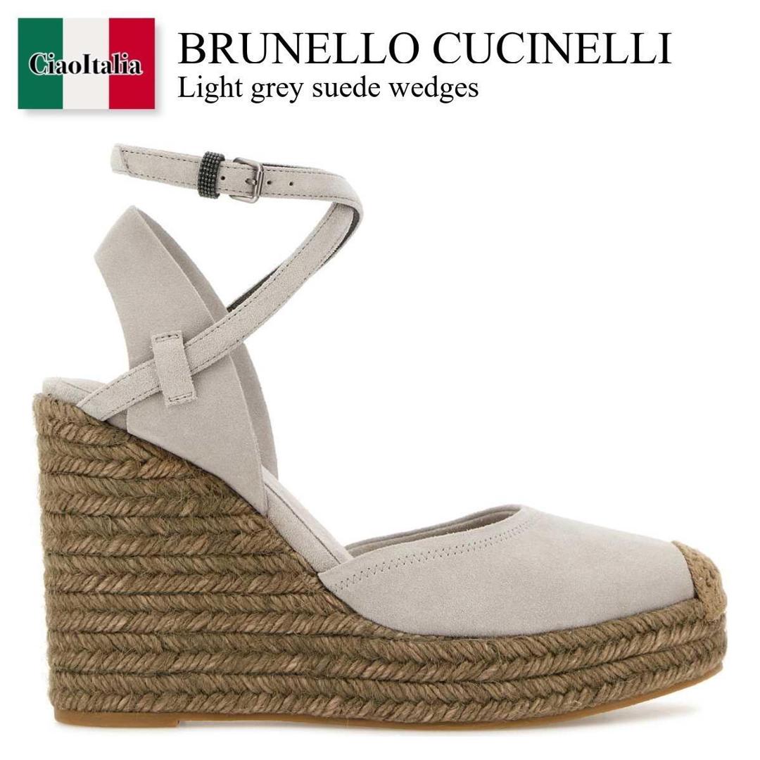 【寸法押さえる・店卸し資産境界線・早め者制覇！】 ブルネロクチネリ / Brunello Cucinelli Light Grey Suede Wedges / MZSFG3150 / MZSFG3150 C8823 / MZSFG3150C8823 / サンダル・ミュール