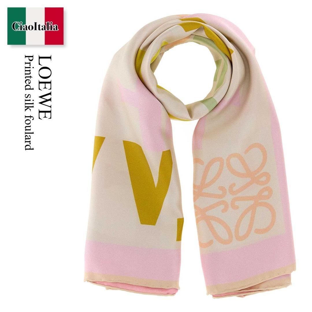 【寸法押さえる・店卸し資産境界線・早め者制覇！】 ロエベ / Loewe Printed Silk Foulard / FSA1SS7X03 / FSA1SS7X03 PINKYELLOW / FSA1SS7X03PINKYELLOW / えり巻き