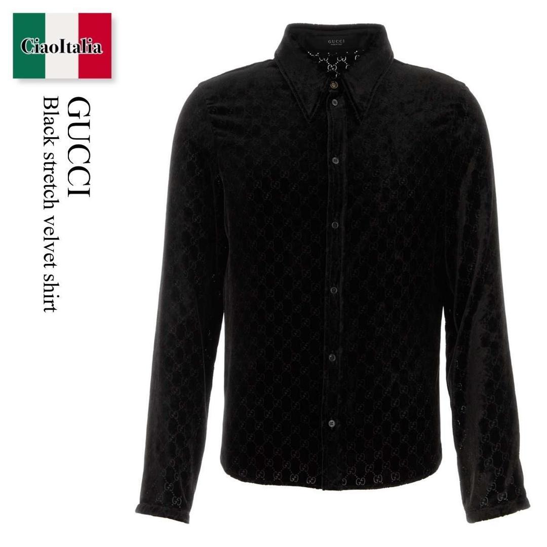 【寸法押さえる・店卸し資産境界線・早め者制覇！】 グッチ / Gucci Black Stretch Velvet Shirt / 860674 ZAUS4 / 860674 ZAUS4 1000 / 860674ZAUS4 / 860674ZAUS4 1000 / 860674ZAUS41000 / プルオーバー