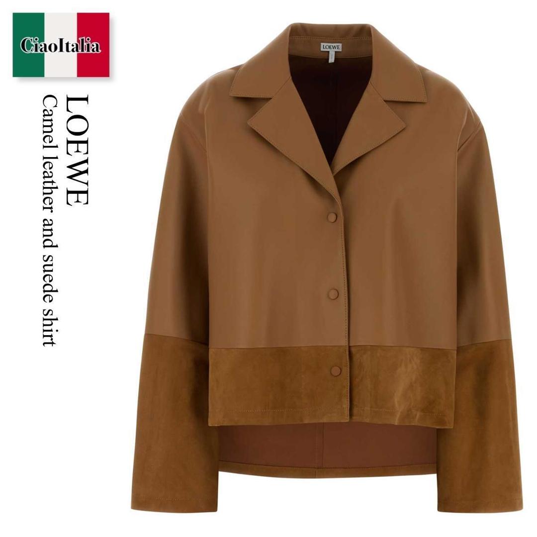 【数量限定・在庫限り・早い者勝ち！】 ロエベ / Loewe Camel Leather And Suede Shirt / S359Y31L32 / S359Y31L32 TOFFEE / S359Y31L32TOFFEE / レザージャケット・コート