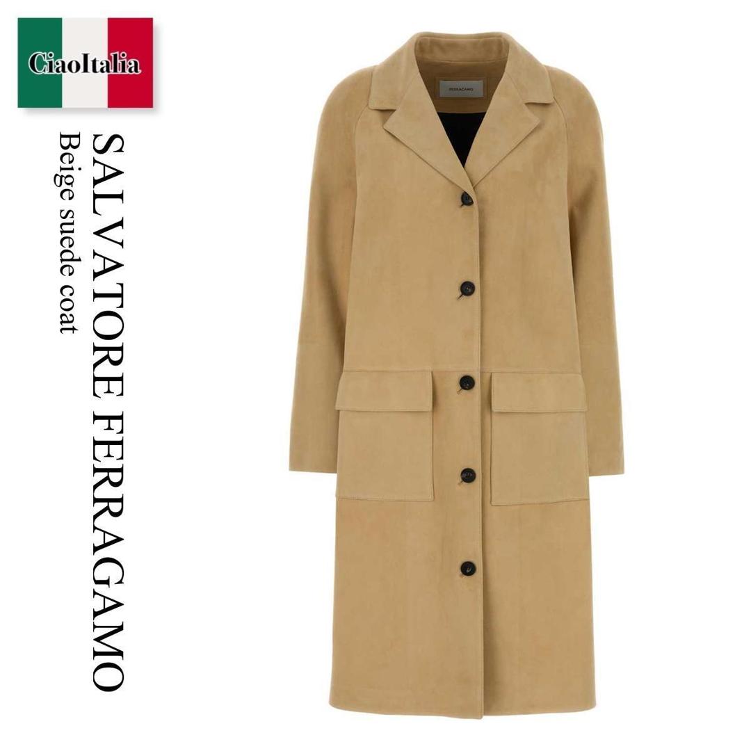 【量目押さえる・店卸し資産極限点・早め者制勝！】 フェラガモ / Salvatore Ferragamo Beige Suede Coat / 13I020 790646 / 13I020 790646 BISCUIT / 13I020790646 / 13I020790646 BISCUIT / 13I020790646BISCUIT / 厚地の外套