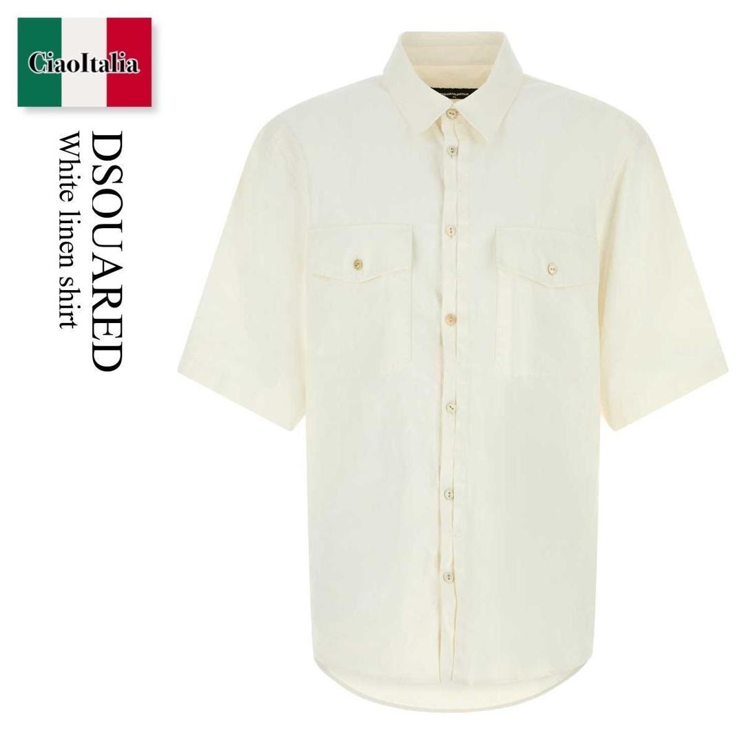 【分量制限事項・店卸し資産区分け・早め者白星！】 ディースクエアード / Dsquared White Linen Shirt / S74DM0979 D35457 / S74DM0979 D35457 100 / S74DM0979D35457 / S74DM0979D35457 100 / S74DM0979D35457100 / プルオーバー