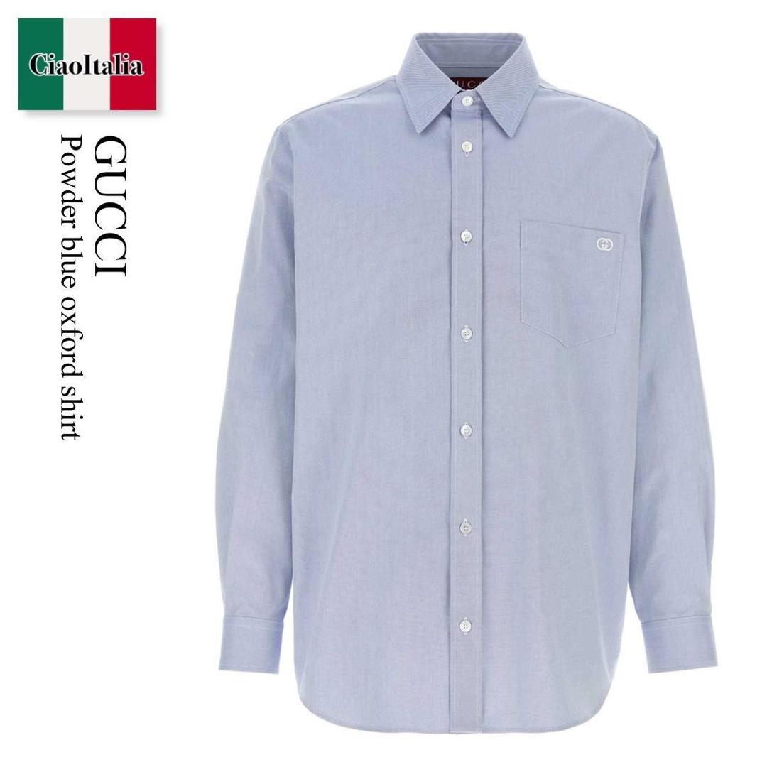 【寸法押さえる・店卸し資産境界線・早め者制覇！】 グッチ / Gucci Powder Blue Oxford Shirt / 852704 ZASM7 / 852704 ZASM7 4910 / 852704ZASM7 / 852704ZASM7 4910 / 852704ZASM74910 / プルオーバー