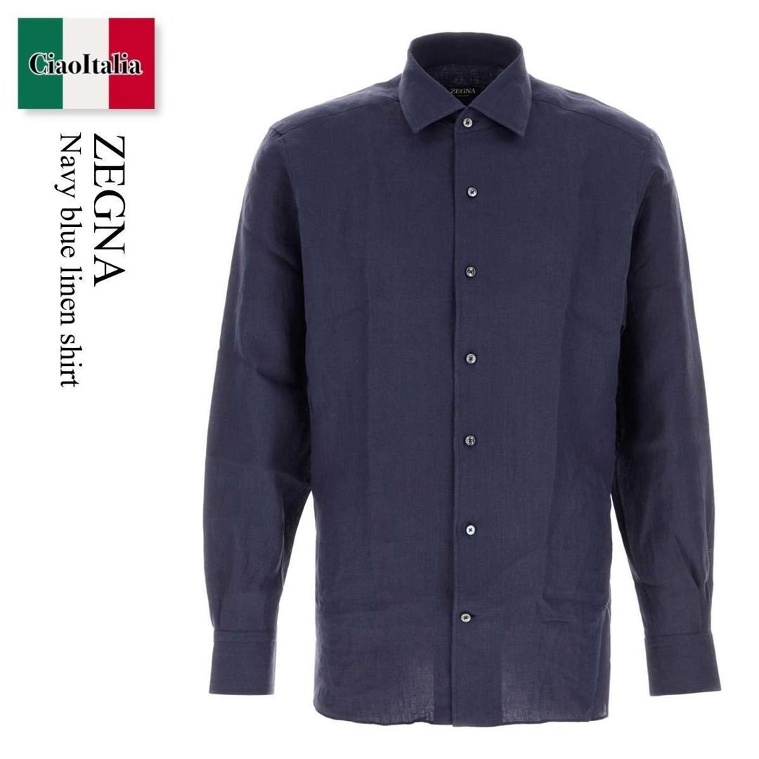 【寸法押さえる・店卸し資産境界線・早め者制覇！】 エルメネジルドゼニア / Zegna Navy Blue Linen Shirt / RUHX30A3SRO3 / RUHX30A3SRO3 B07G / RUHX30A3SRO3B07G / プルオーバー