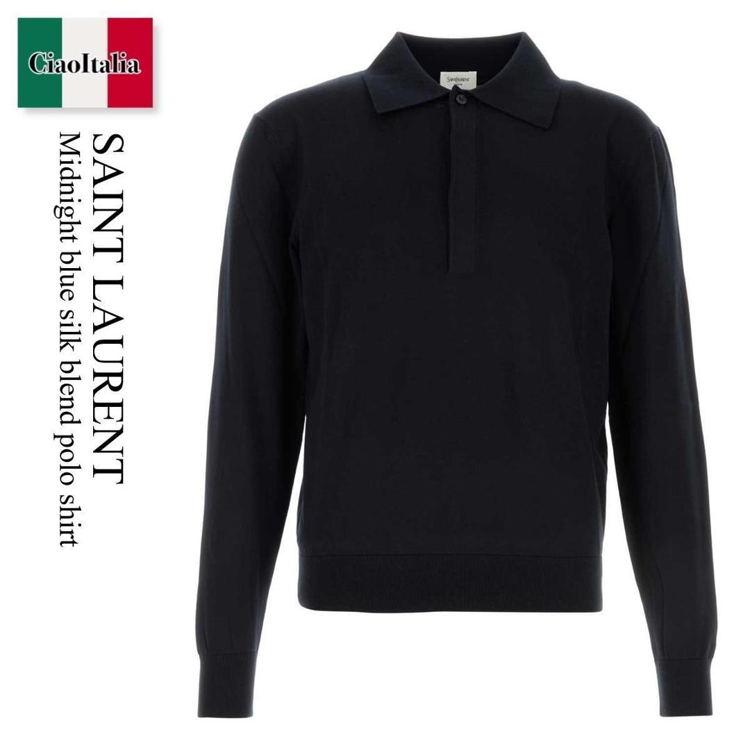 【数量限定・在庫限り・早い者勝ち!】 サンローラン / Saint Laurent Midnight Blue Silk Blend Polo Shirt / 859500 Y77IJ / 859500 Y77IJ 4100 / 859500Y77IJ / 859500Y77IJ 4100 / 859500Y77IJ4100 / ポロシャツ|Ciao Italia