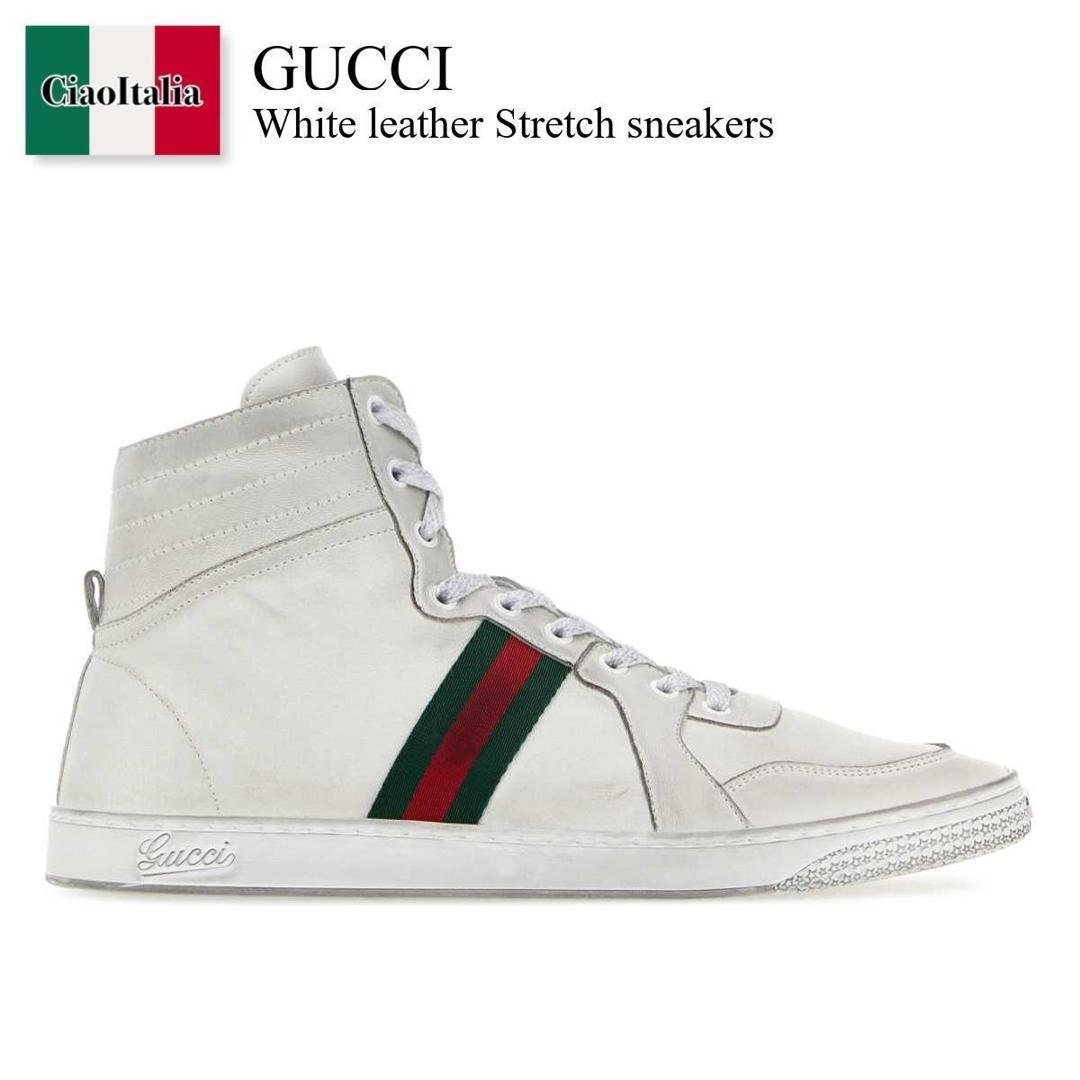 【寸法押さえる・店卸し資産境界線・早め者制覇！】 グッチ / Gucci White Leather Stretch Sneakers / 864414 AAGFF / 864414 AAGFF 9099 / 864414AAGFF / 864414AAGFF 9099 / 864414AAGFF9099 / 御召しものシューズ・革靴・商行為シューズ
