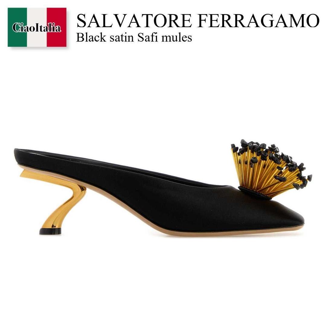 【寸法押さえる・店卸し資産境界線・早め者制覇！】 フェラガモ / Salvatore Ferragamo Black Satin Safi Mules / 01L622 7930111C / 01L622 7930111C NERO / 01L6227930111C / 01L6227930111C NERO / 01L6227930111CNERO / サンダル・ミュール