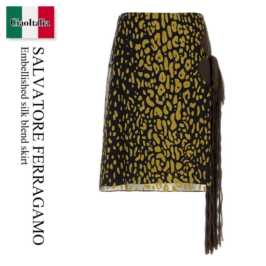 【数量限定・在庫限り・早い者勝ち！】 フェラガモ / Salvatore Ferragamo Embellished Silk Blend Skirt / 13I351 793479 / 13I351 793479 BEIGE / 13I351793479 / 13I351793479 BEIGE / 13I351793479BEIGE / スカート