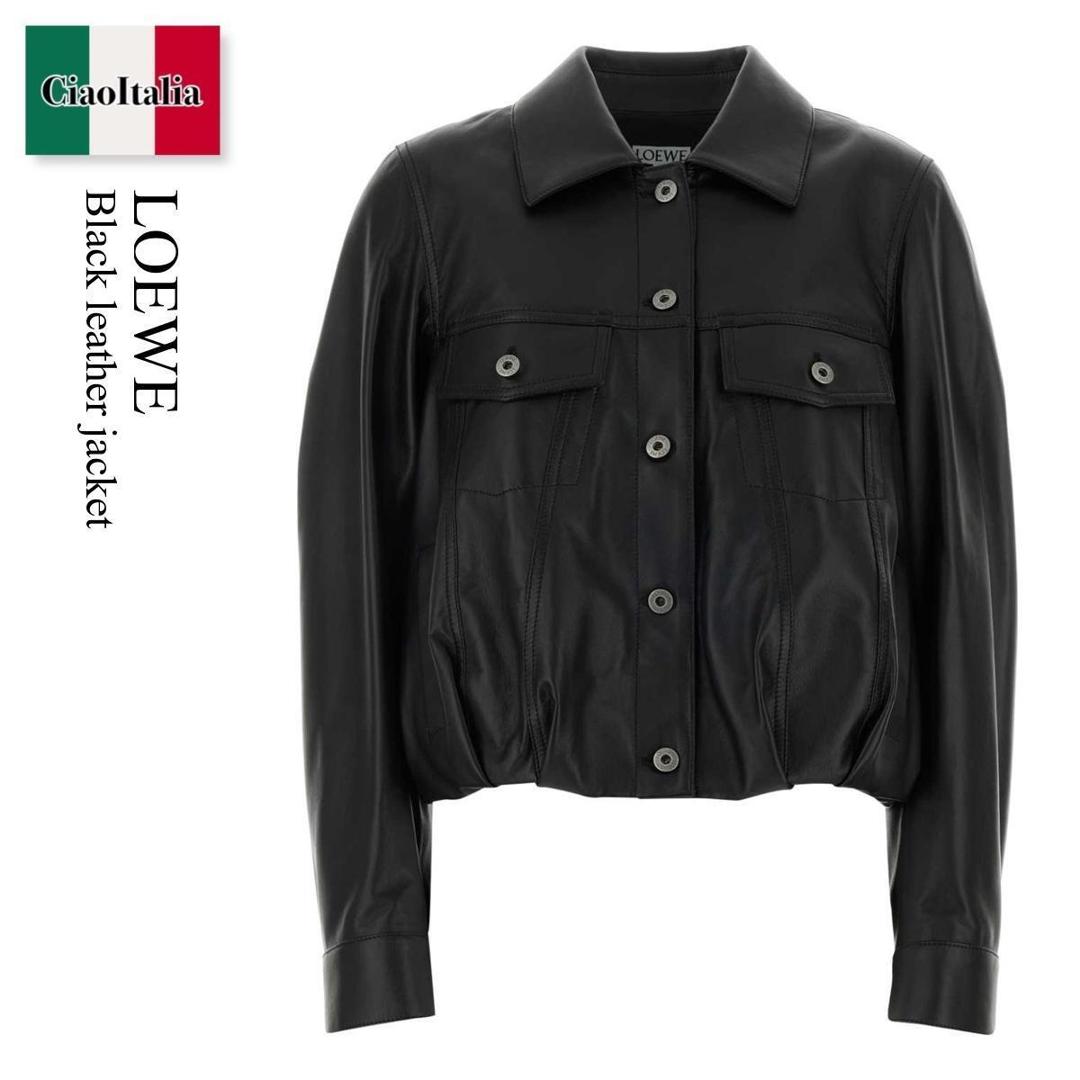 【量目押さえる・店卸し資産極限点・早め者制勝！】 ロエベ / Loewe Black Leather Jacket / S540Y34L96 / S540Y34L96 BLACK / S540Y34L96BLACK / なめし革上衣・厚地の外套