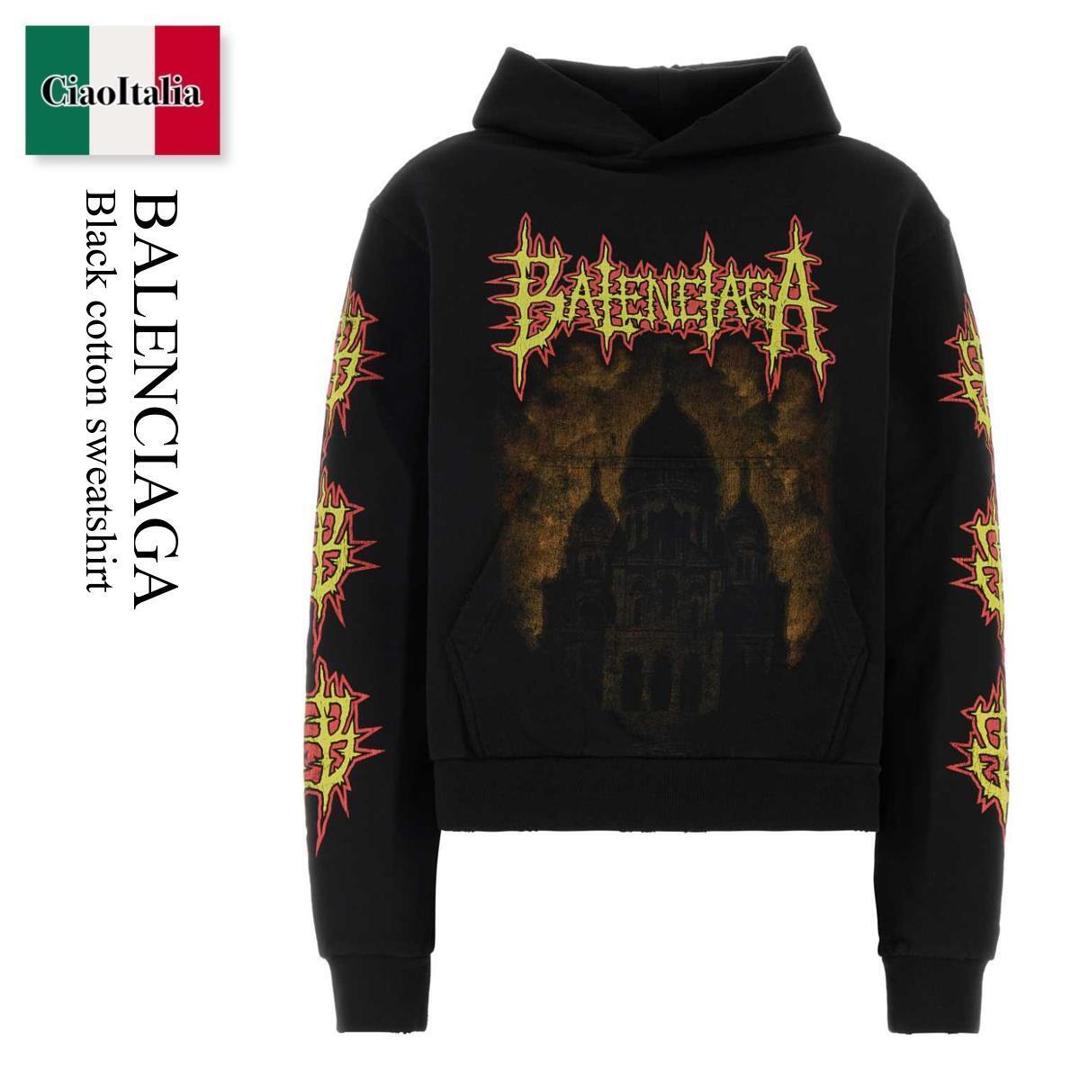 【寸法押さえる・店卸し資産境界線・早め者制覇！】 バレンシアガ / Balenciaga Black Cotton Sweatshirt / 851238 TUVL2 / 851238 TUVL2 1000 / 851238TUVL2 / 851238TUVL2 1000 / 851238TUVL21000 / パーカー・フーディ