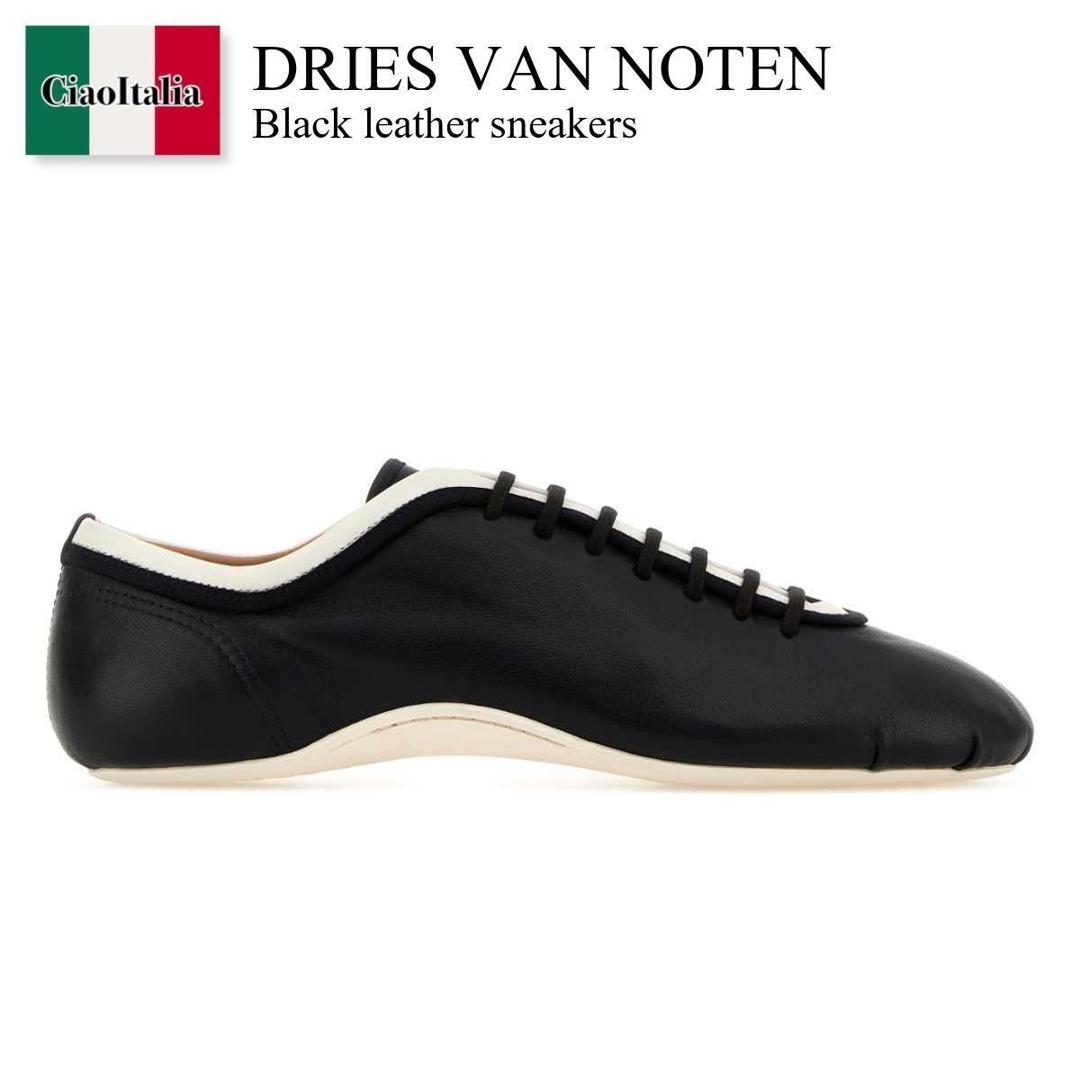 【数量限定・在庫限り・早い者勝ち！】 ドリス ヴァン ノッテン / Dries Van Noten Black Leather Sneakers / 2610118080118 / 2610118080118 900 / 2610118080118900 / スニーカー