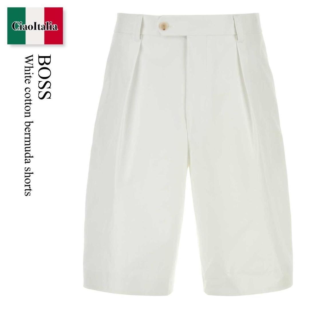 【数量限定・在庫限り・早い者勝ち！】 ヒューゴ・ボス / Boss White Cotton Bermuda Shorts / 50567651 / 50567651 100 / 50567651100 / ハーフ・ショートパンツ