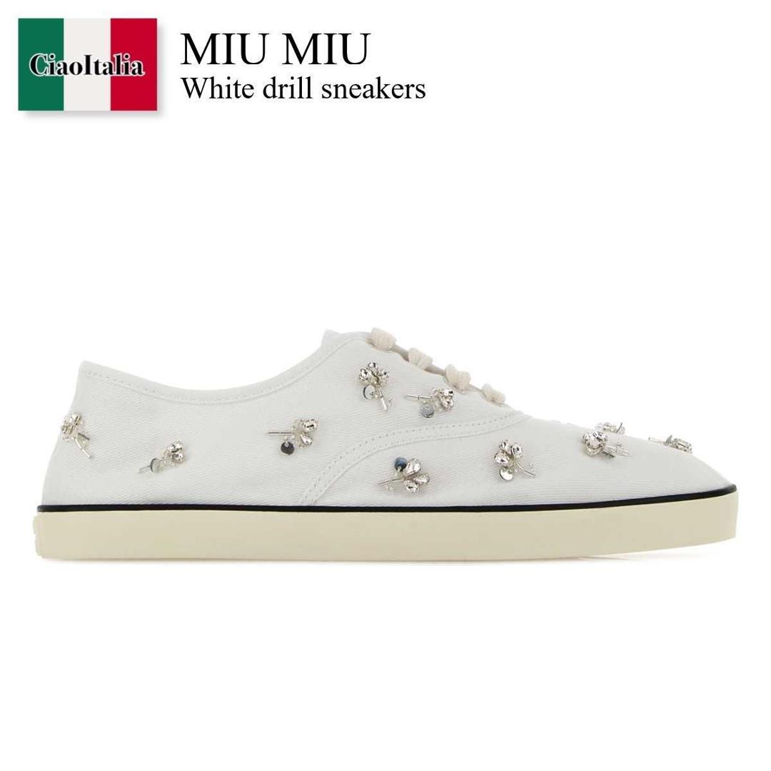 【数量限定・在庫限り・早い者勝ち！】 ミュウミュウ / Miu Miu White Drill Sneakers / 5E370E F0009 / 5E370E F005V6B F0009 / 5E370EF005V6B / 5E370EF005V6B F0009 / 5E370EF005V6BF0009 / スニーカー