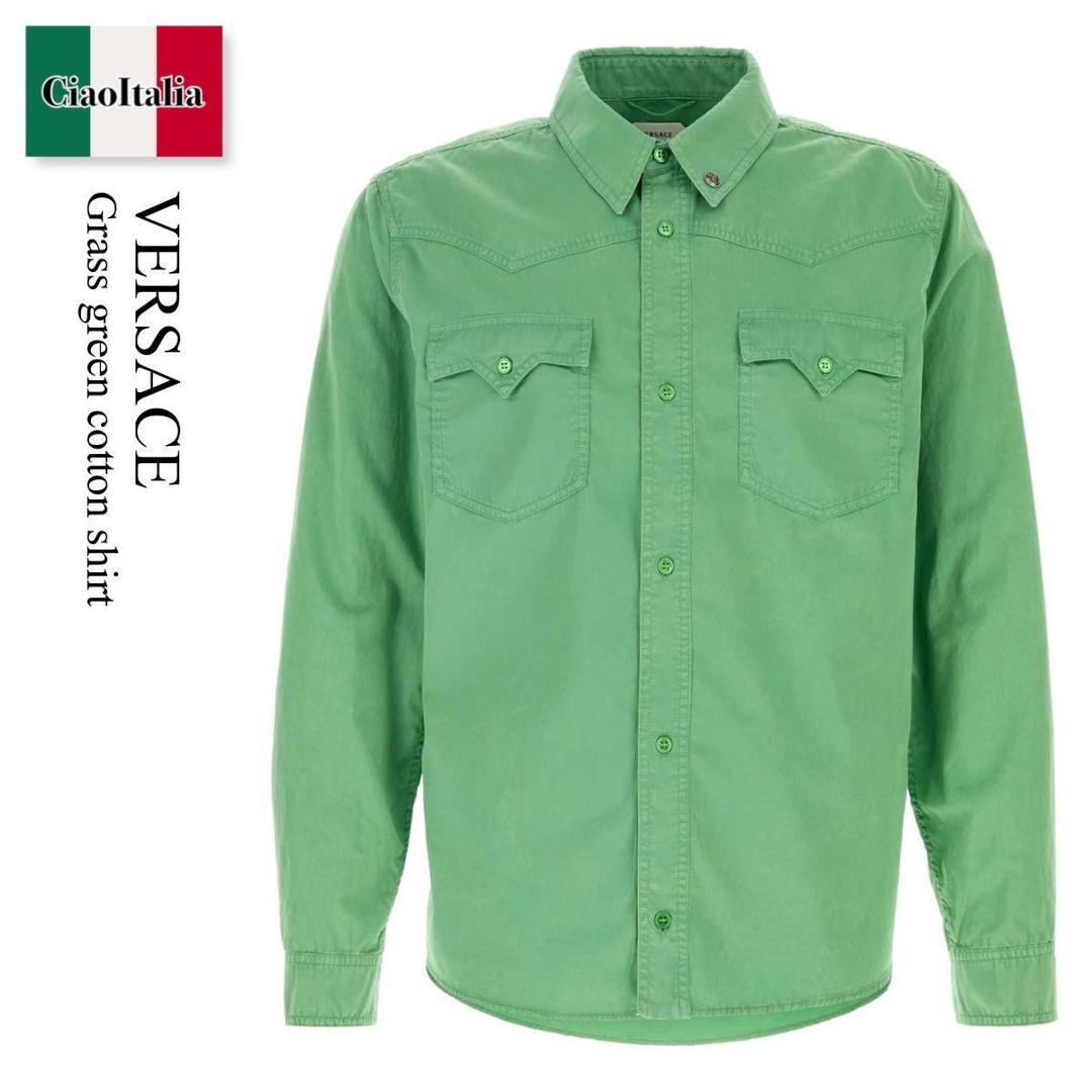 【寸法押さえる・店卸し資産境界線・早め者制覇！】 ヴェルサーチェ / Versace Grass Green Cotton Shirt / 10239 791A18185 / 10239 791A18185 1G250 / 10239791A18185 / 10239791A18185 1G250 / 10239791A181851G250 / プルオーバー