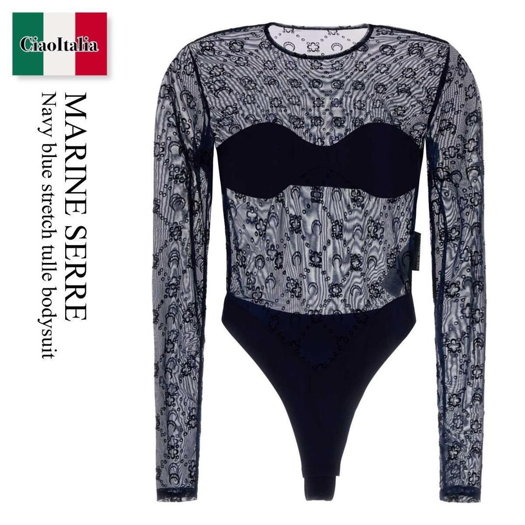 【物量制限事項・店卸し資産極限点・早め者制覇！】 マリーンセル / Marine Serre Navy Blue Stretch Tulle Bodysuit / WTO474ACJER0005 / WTO474ACJER0005 BL90 / WTO474ACJER0005BL90 / はだ着・御部屋御召しもの余分の物