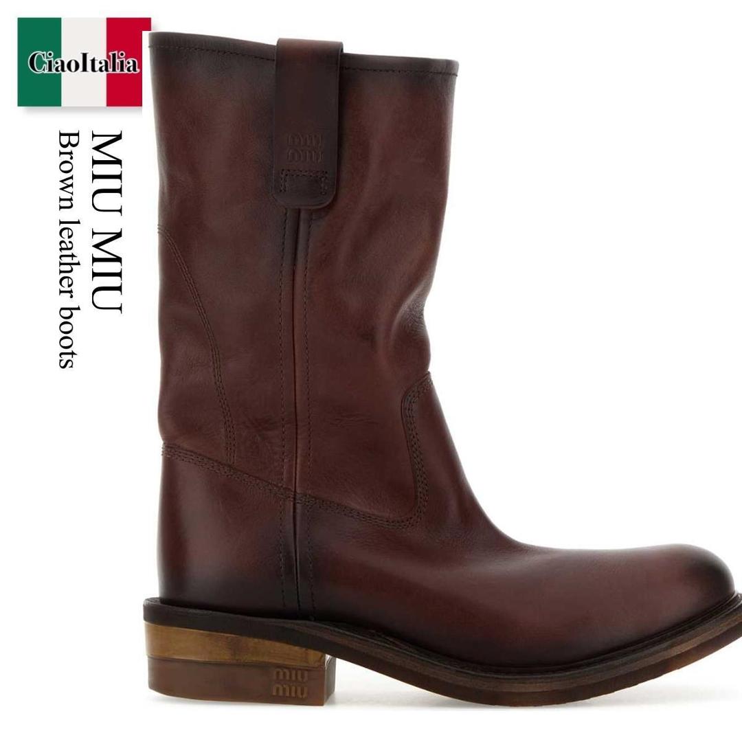 【数量限定・在庫限り・早い者勝ち!】 ミュウミュウ / Miu Miu Brown Leather Boots / 5U680E F0201 / 5U680E FA0455OD F0201 / 5U680EFA0455OD / 5U680EFA0455OD F0201 / 5U680EFA0455ODF0201 / ミドルブーツ|Ciao Italia
