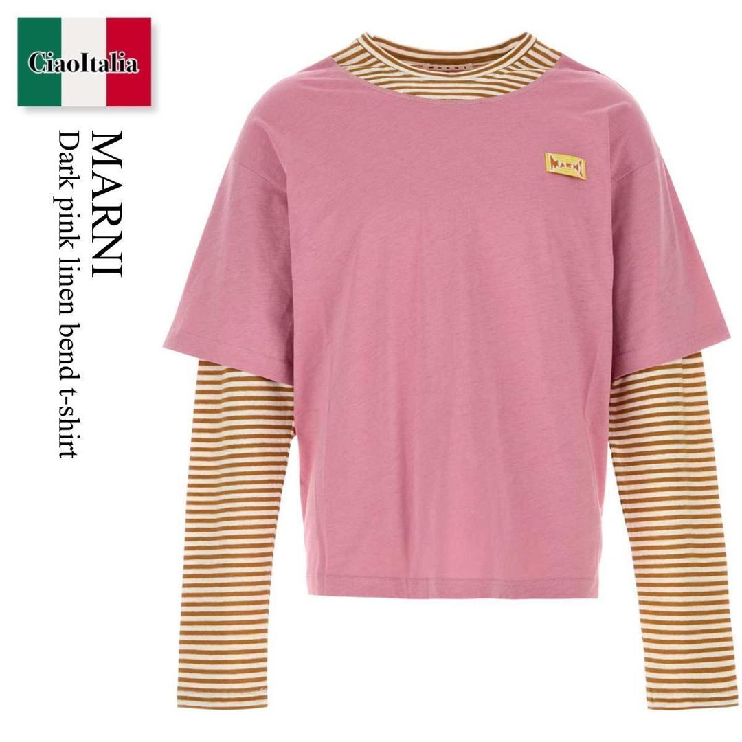 【分量制限事項・店卸し資産区分け・早め者白星！】 マルニ / Marni Dark Pink Linen Bend T-Shirt / HUMU0365QXUTL015 / HUMU0365QXUTL015 STY67 / HUMU0365QXUTL015STY67 / プルオーバー・カットソー