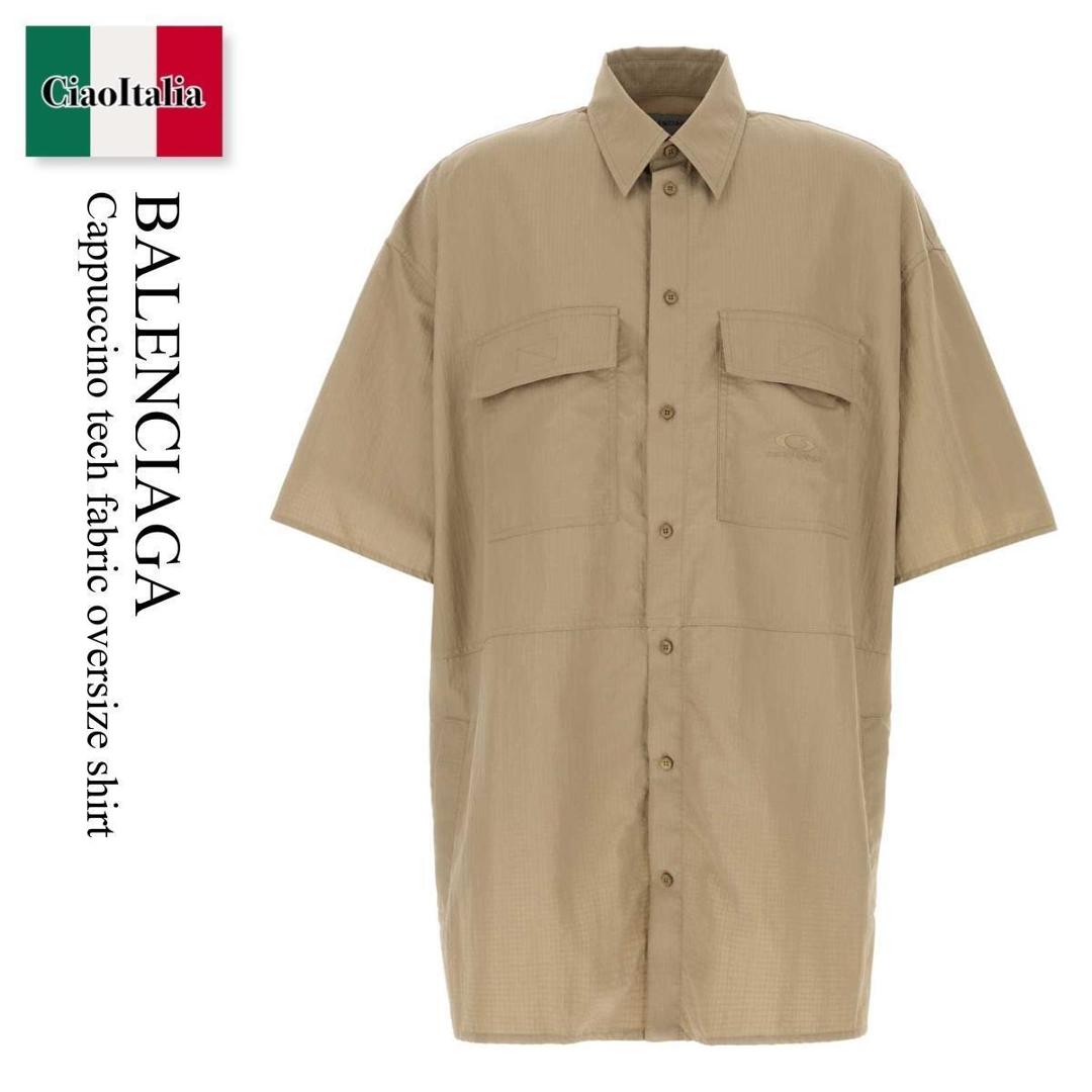 【分量制限事項・店卸し資産区分け・早め者白星！】 バレンシアガ / Balenciaga Cappuccino Tech Fabric Oversize Shirt / 871285 TUO04 / 871285 TUO04 9501 / 871285TUO04 / 871285TUO04 9501 / 871285TUO049501 / プルオーバー