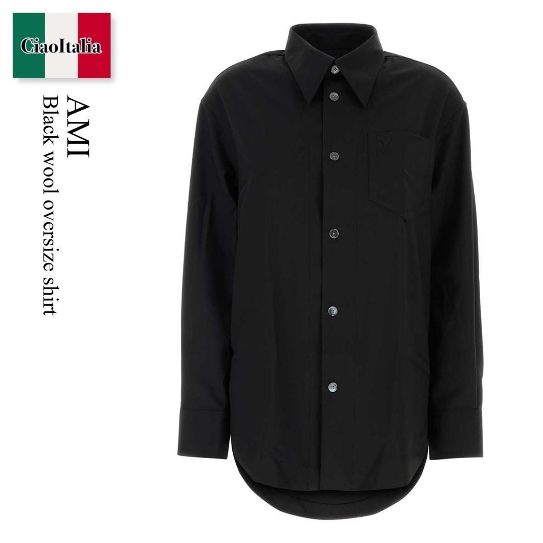 【分量制限事項・店卸し資産区分け・早め者白星！】 アミアレクサンドルマテュッシ / Ami Black Wool Oversize Shirt / USH808WV0194 / USH808WV0194 001 / USH808WV0194001 / トップ・プルオーバー
