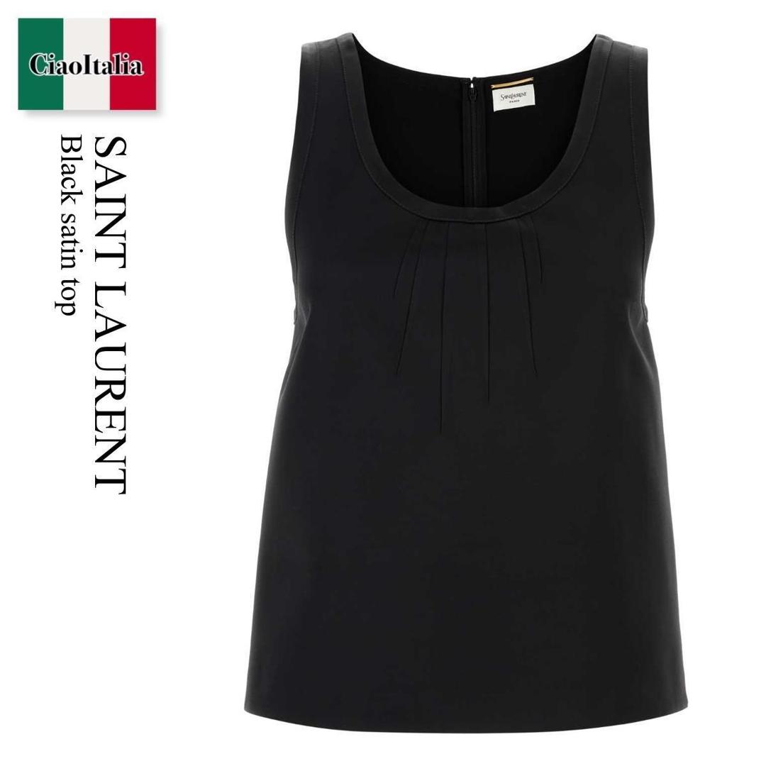 【寸法押さえる・店卸し資産境界線・早め者制覇！】 サンローラン / Saint Laurent Black Satin Top / 863984 Y1K44 / 863984 Y1K44 1000 / 863984Y1K44 / 863984Y1K44 1000 / 863984Y1K441000 / トップス余分の物