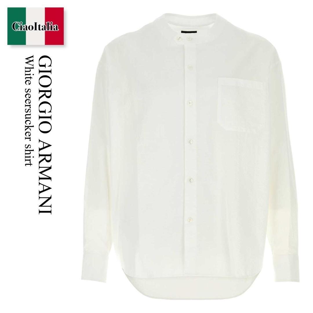 【寸法押さえる・店卸し資産境界線・早め者制覇！】 ジョルジオ アルマーニ / Giorgio Armani White Seersucker Shirt / GM00349 7TE11186 / GM00349 7TE11186 U0002 / GM003497TE11186 / GM003497TE11186 U0002 / GM003497TE11186U0002 / プルオーバー