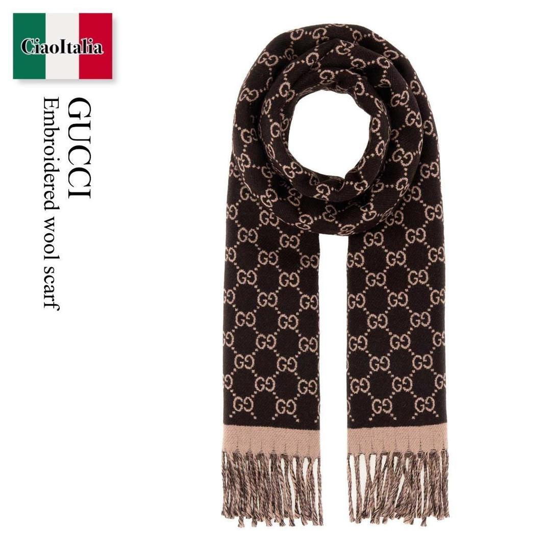 【寸法押さえる・店卸し資産境界線・早め者制覇！】 グッチ / Gucci Embroidered Wool Scarf / 835534 3G200 / 835534 3G200 2172 / 8355343G200 / 8355343G200 2172 / 8355343G2002172 / えり巻き・袈裟