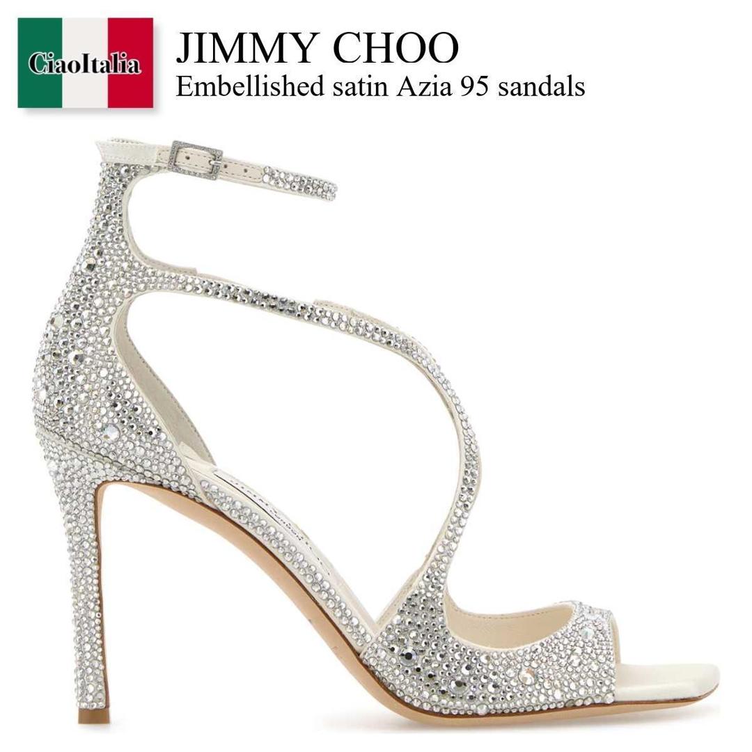 【寸法押さえる・店卸し資産境界線・早め者制覇！】 ジミーチュウ / Jimmy Choo Embellished Satin Azia 95 Sandals / AZIA95SWQ / AZIA95SWQ IVORYCRYSTAL / AZIA95SWQIVORYCRYSTAL / サンダル・ミュール
