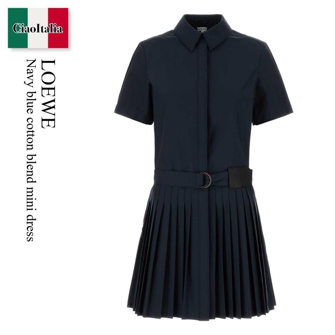 【物量制限事項・店卸し資産極限点・早め者制覇！】 ロエベ / Loewe Navy Blue Cotton Blend Mini Dress / S359Y09XKP / S359Y09XKP NAVYBLUE / S359Y09XKPNAVYBLUE / 衣裳