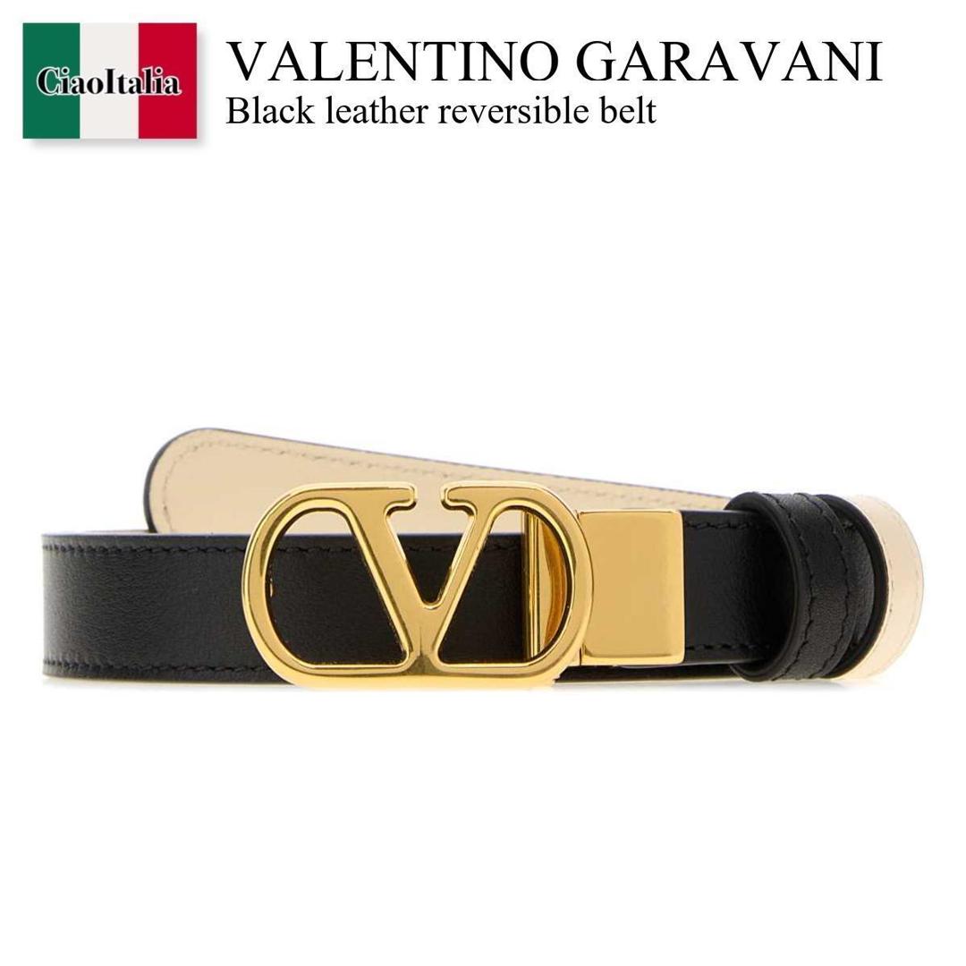 【分量制限事項・店卸し資産区分け・早め者白星！】 バレンチノ / Valentino Garavani Black Leather Reversible Belt / 8W0T0SU8IYR / 8W0T0SU8IYR DVX / 8W0T0SU8IYRDVX / 胴締め